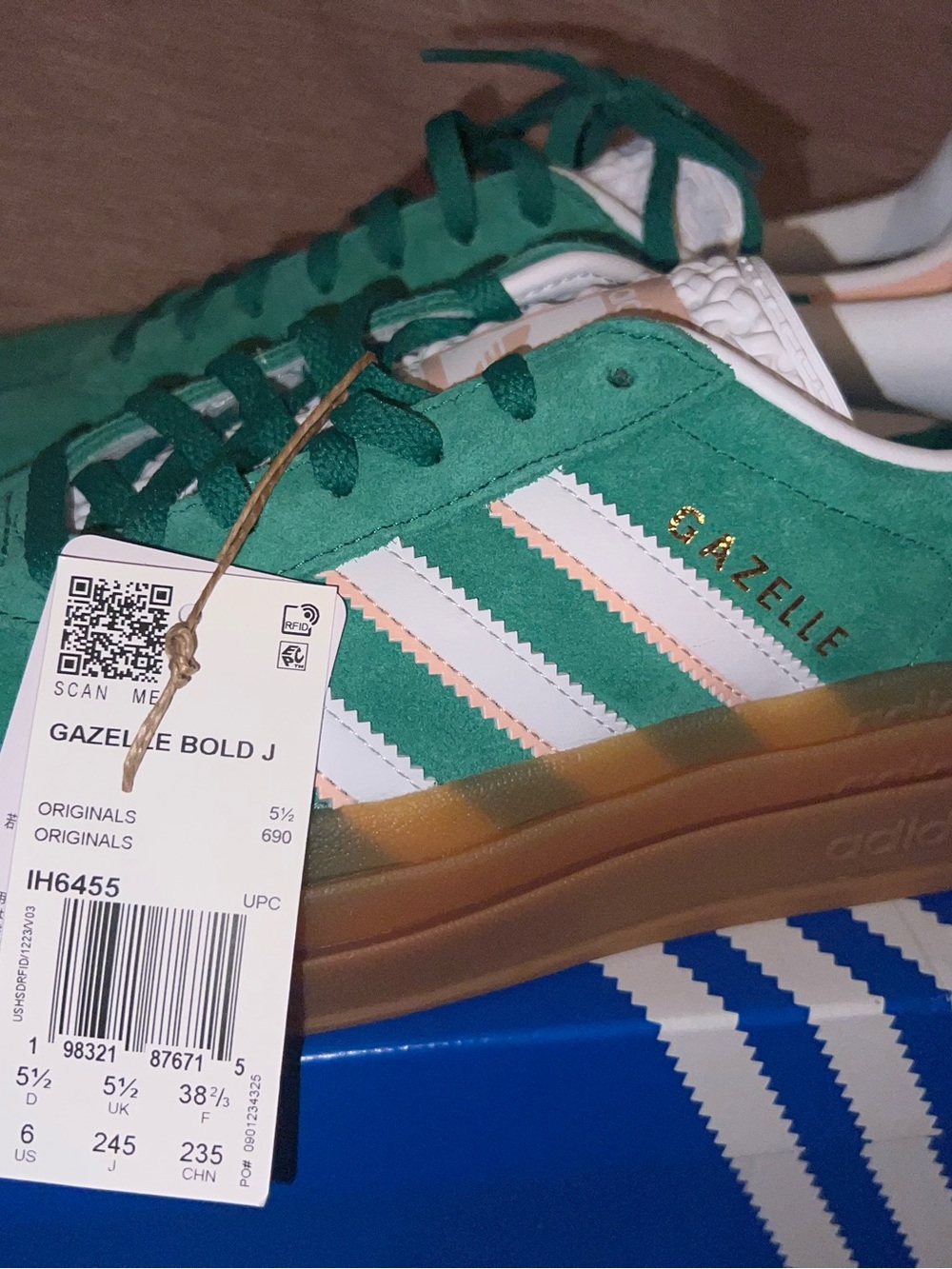 adidas Gazelle Bold J Kid’s Green Suede Sneakers